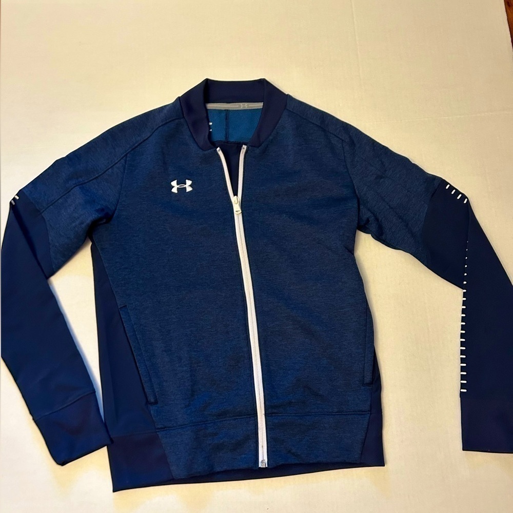 Under‎ Armour women’s qualifier hybrid warm up blue zip up jacket in size XS B14